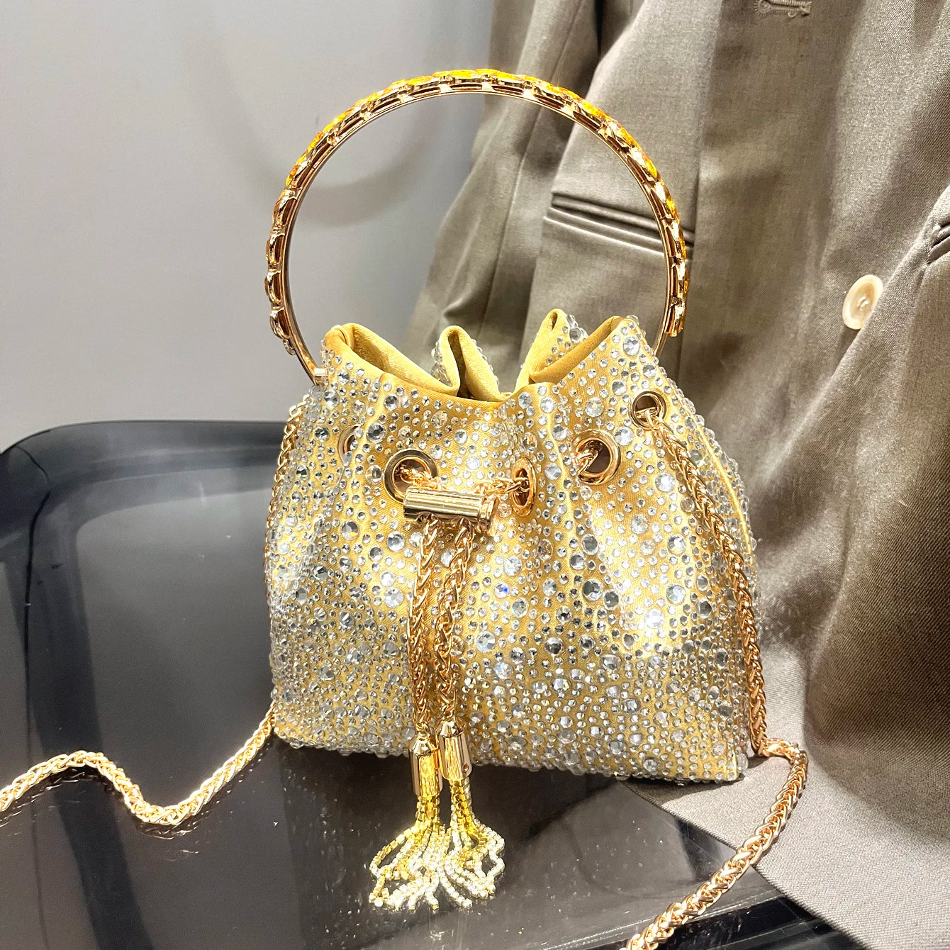 Crystal Handle Evening Clutch Bag