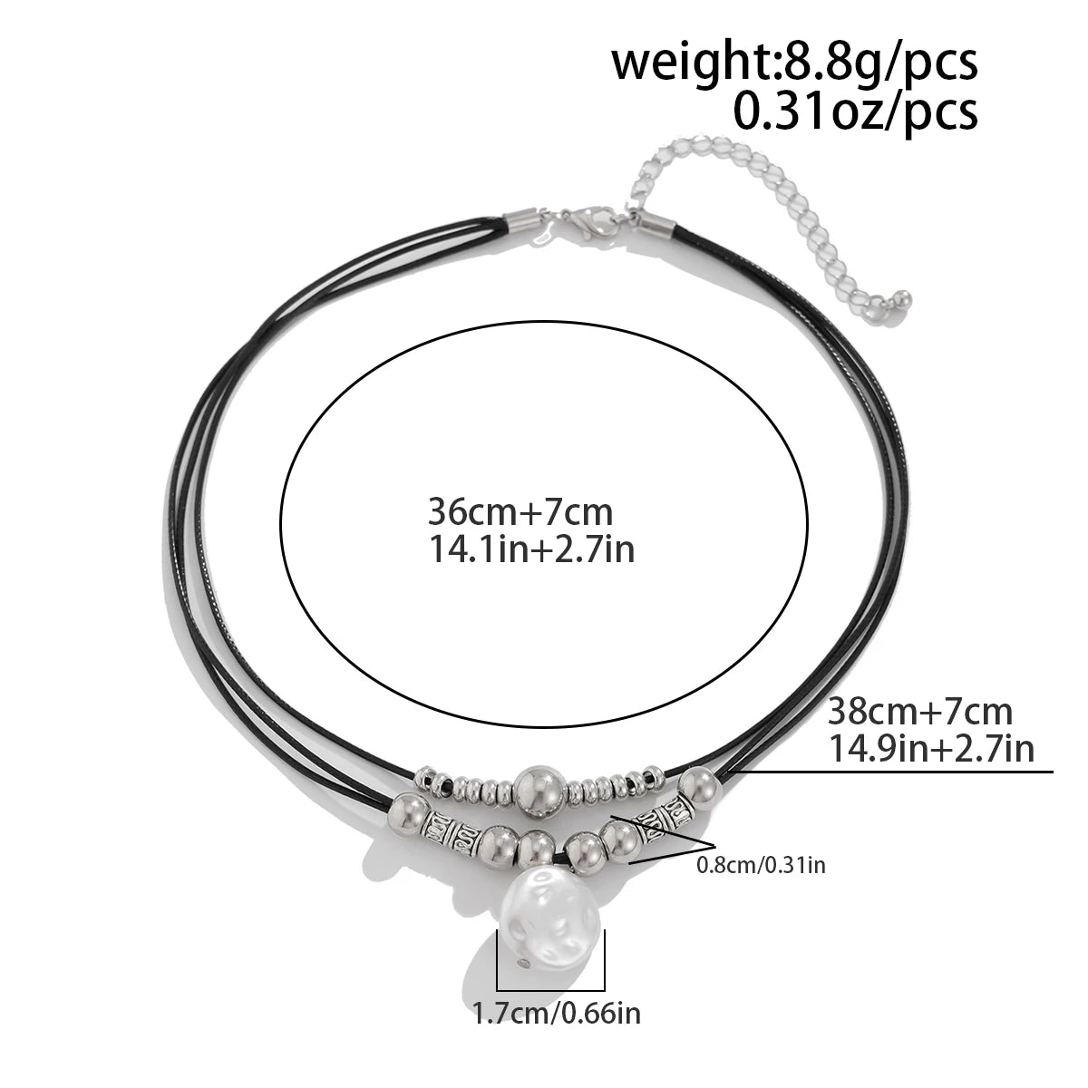 KunJoe Vintage Multilayer Leather Rope Chain Plastic Beads Choker Short Necklace Women Simple Imitation Pearl Pendant Necklace
