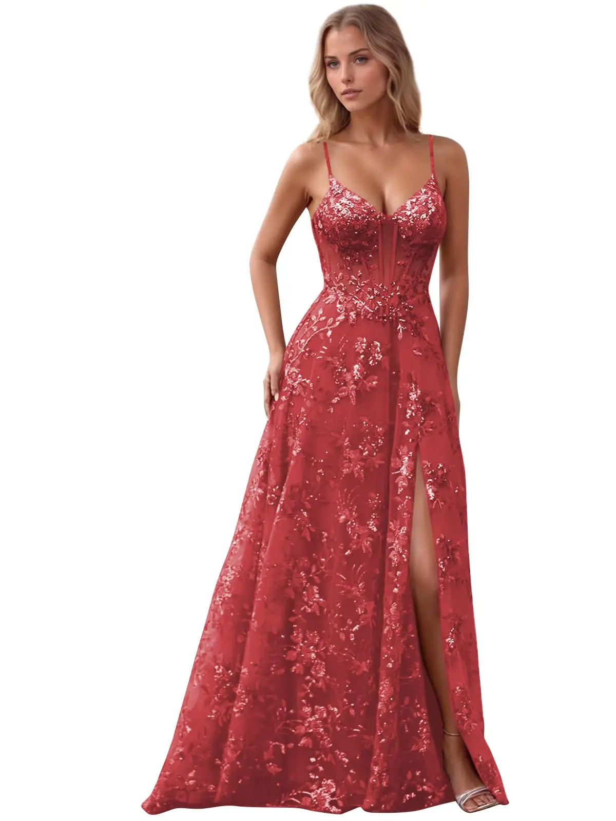 Spaghetti Strap Sequin Prom Dress
