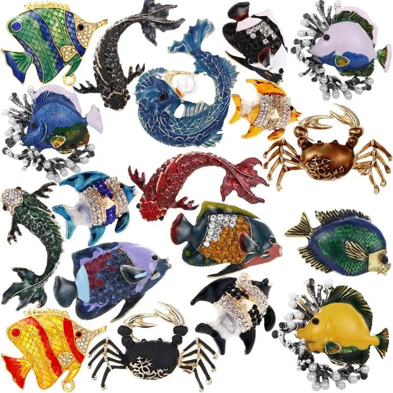 SKEDS Fashion Cute Fish Crystal Enamel Brooch Pin For Women Men Trendy Sea Animal Vintage Brooches Badges Clothes Jewerly Gift