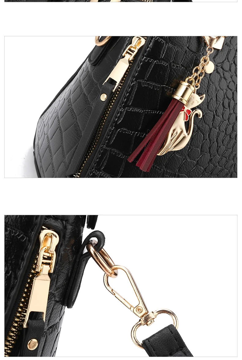 Crocodile Embossed Satchel Tote Bag