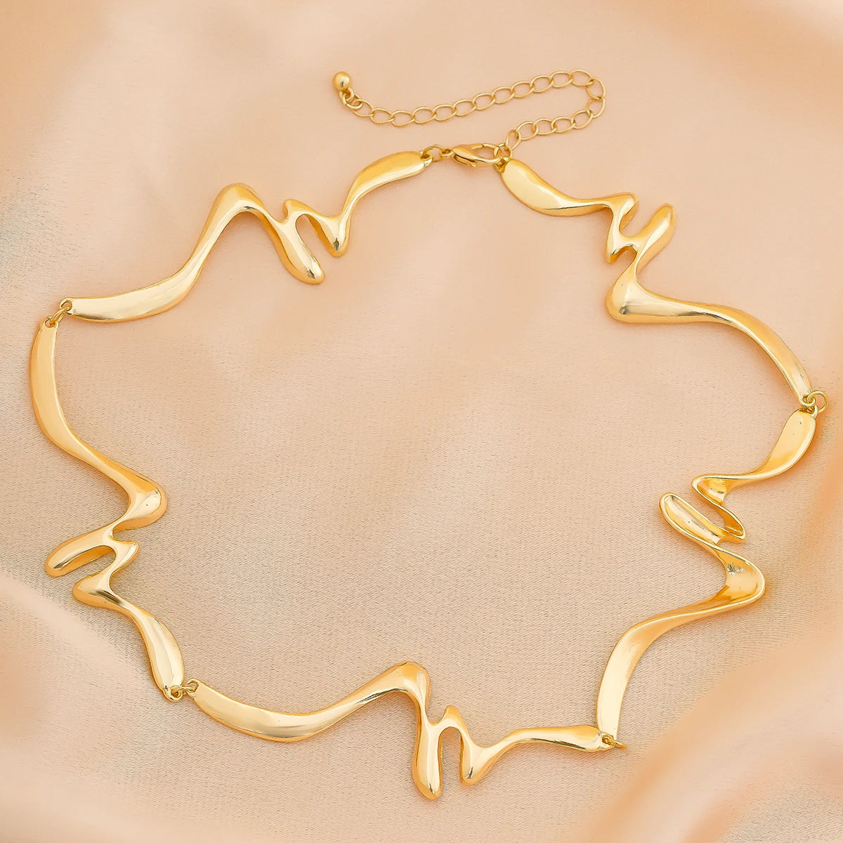 KunJoe Elegant Irregular Wave Torques Necklaces for Women Trendy Punk Gold Color Chokers Clavicle Chain Wedding Party Jewelry