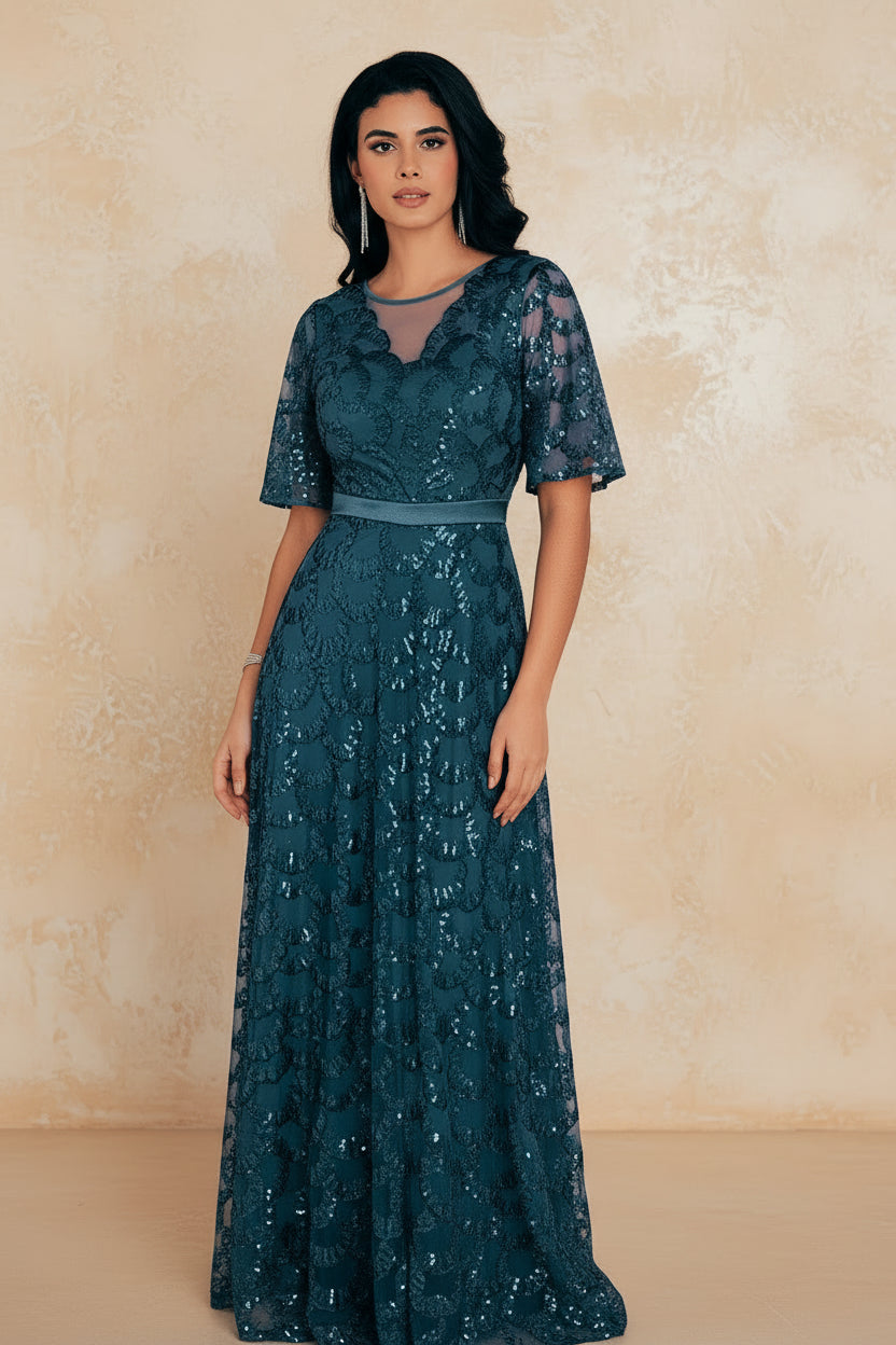 V-Neck Sequin Mermaid Evening Dress
