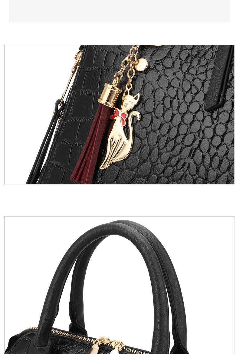 Crocodile Embossed Satchel Tote Bag