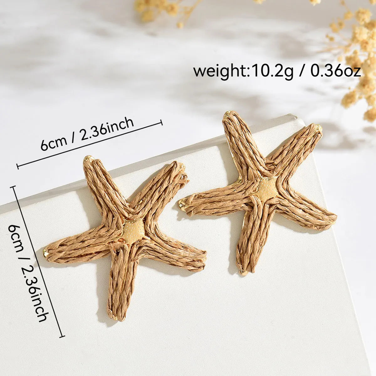 Vibrant Color Straw Woven Starfish Statement Earrings Gold Trim Ocean Star Raffia Ear Studs Bohemian Vacation Gift for Women