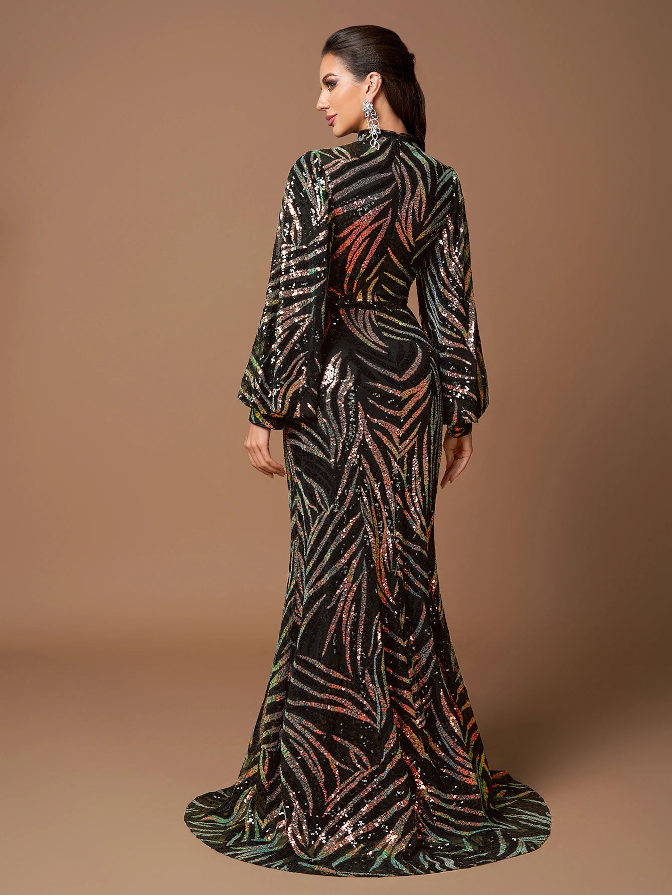 Beaded Long Sleeve Formal Evening Gown