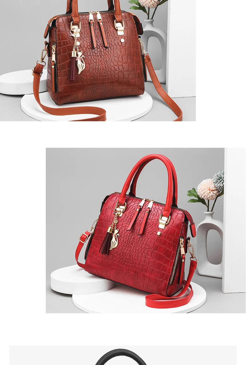 Crocodile Embossed Satchel Tote Bag