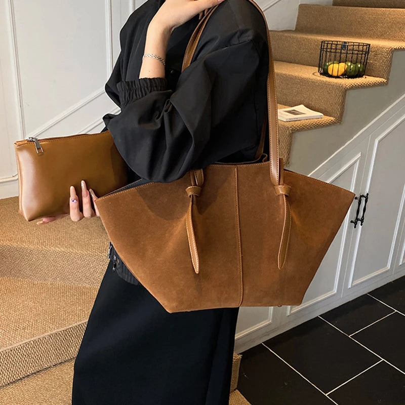 Suede Wing Tote Shoulder Bag
