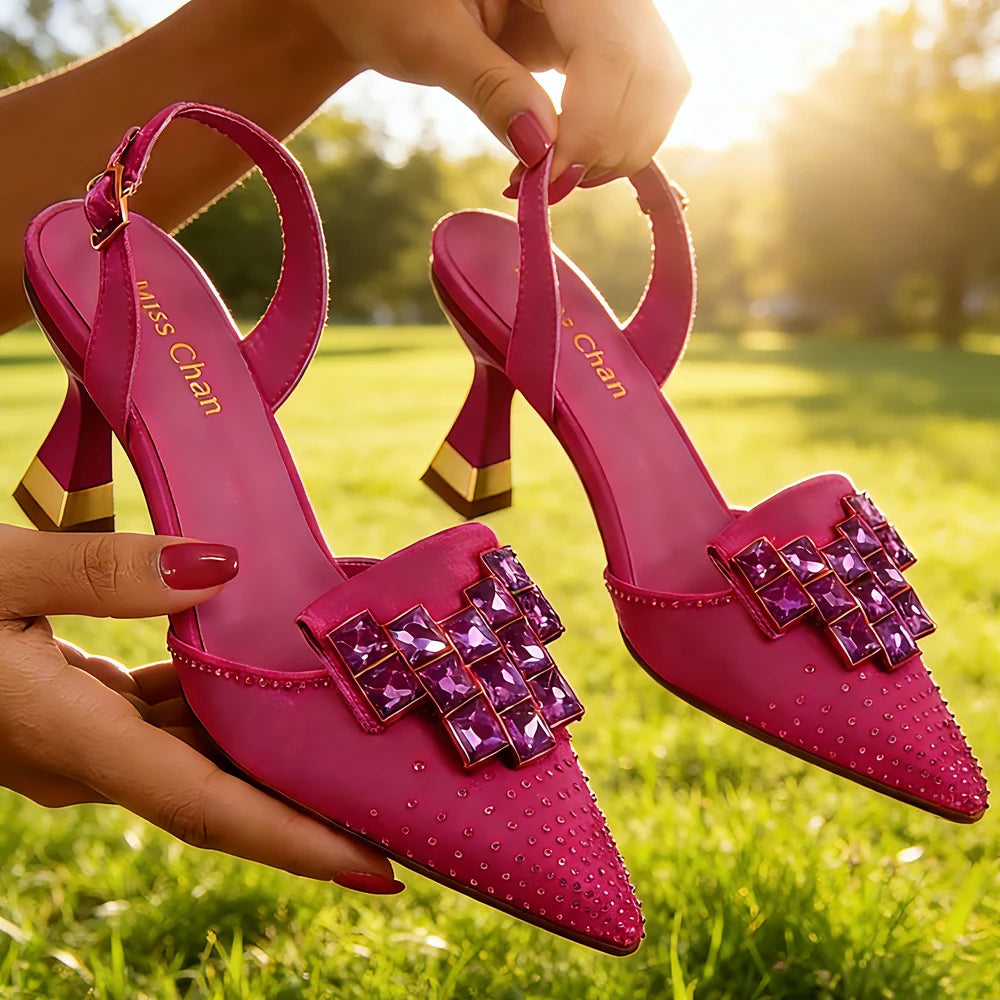 2026 Elegant Italian Rhinestone-Embellished Pointed Toe High Heels - Chic Women's Party Shoes for Every Occasion