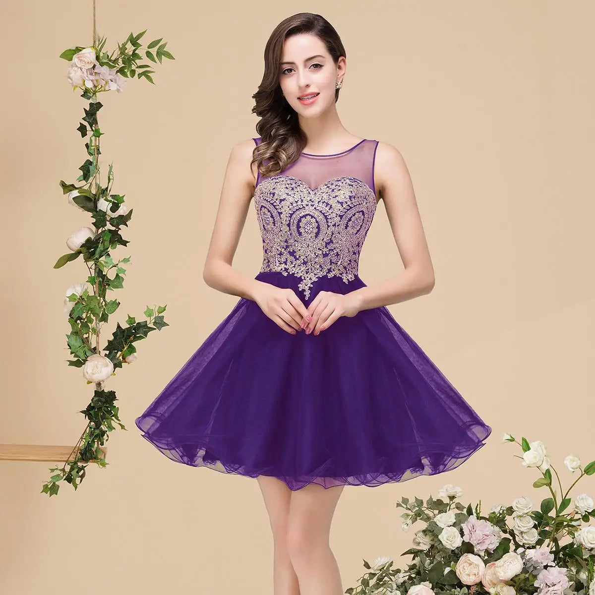 MisShow Ruffles Floral Lace Short Prom Evening Dress Sexy Illusion Tulle Little Black Dress for Homecoming Graduation Party 2026