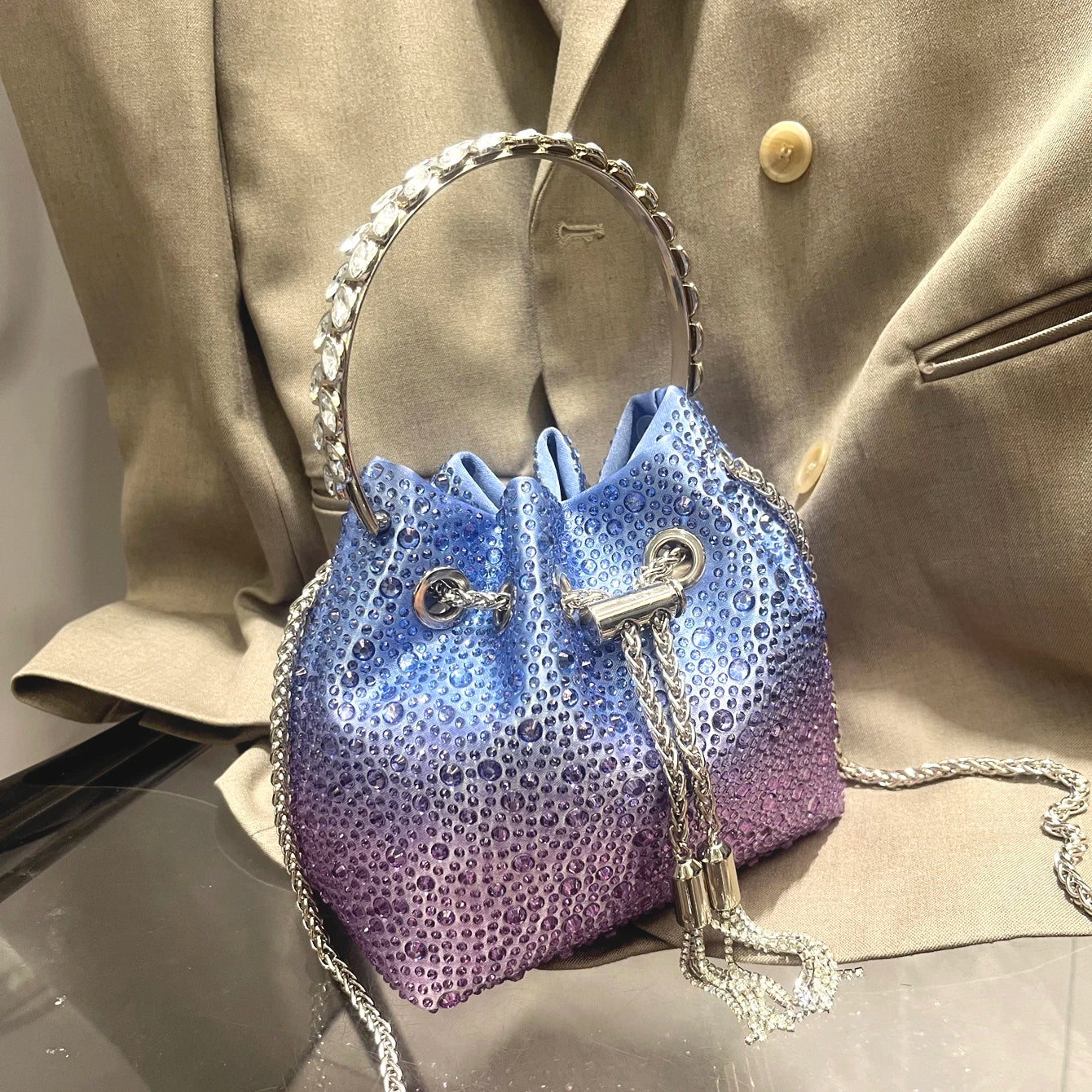Crystal Handle Evening Clutch Bag