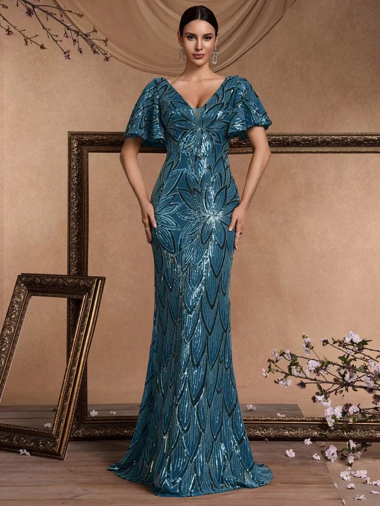 Backless Sequin Maxi Evening Dress