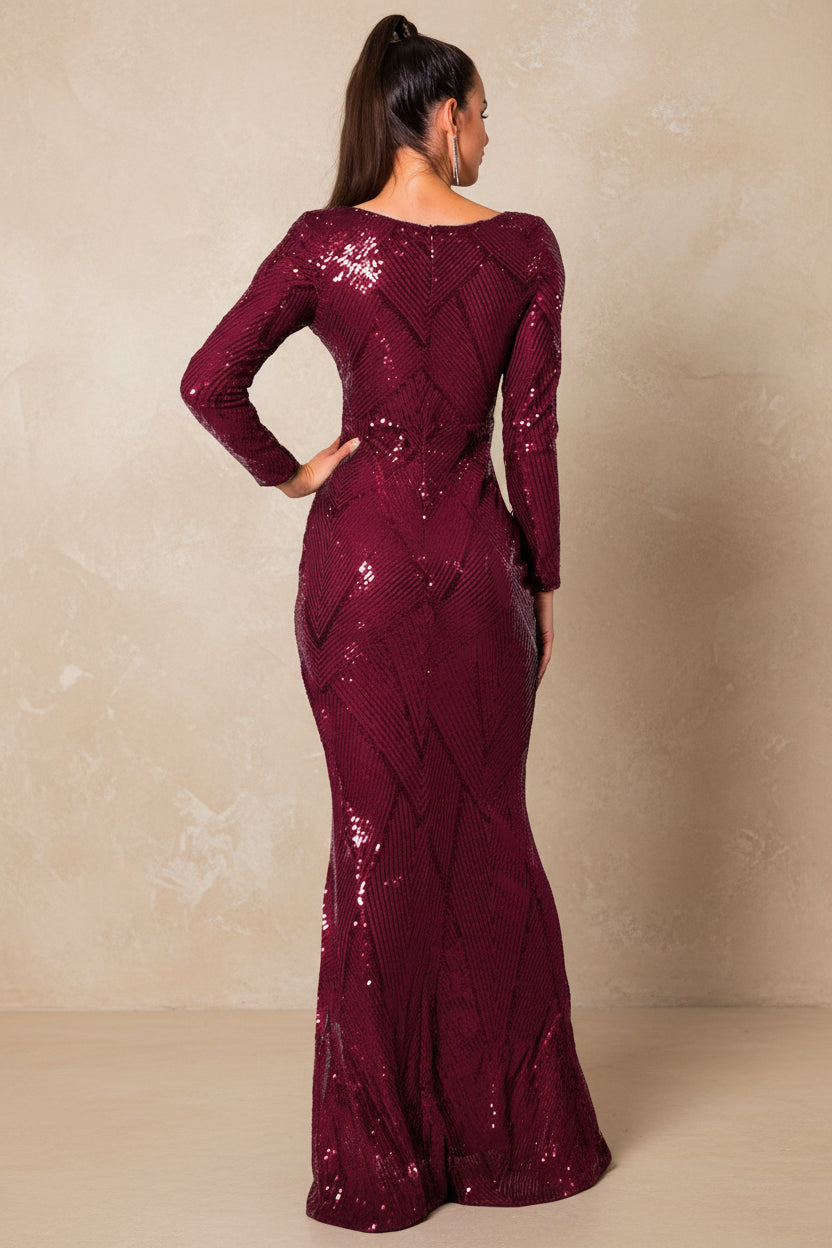Romagic O Neck Sequin Formal Evening Party Dress