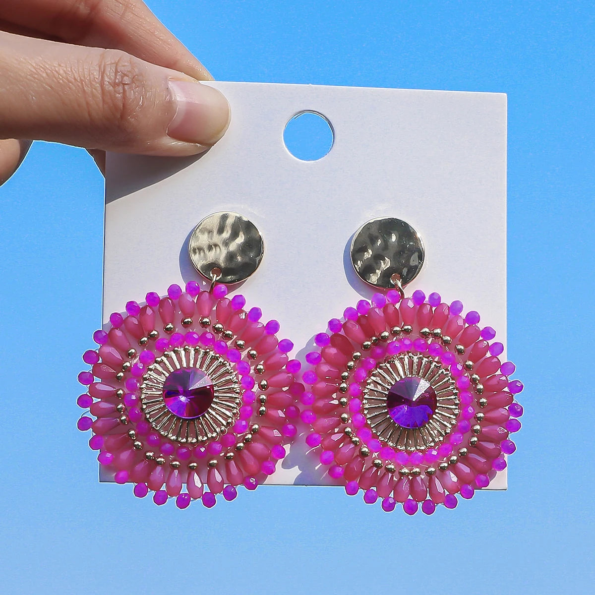 Bohemian Handmade Colorful Crystal Beads Flower Earrings for Women Trendy Ethnic Rhinestone Drop Earrings Summer Party Jewelry