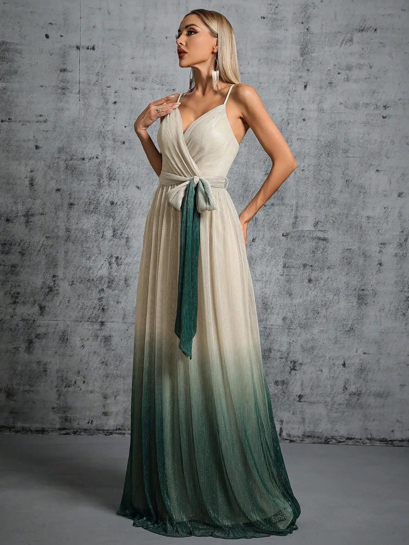 Plus Size Halter V-Neck Evening Gown