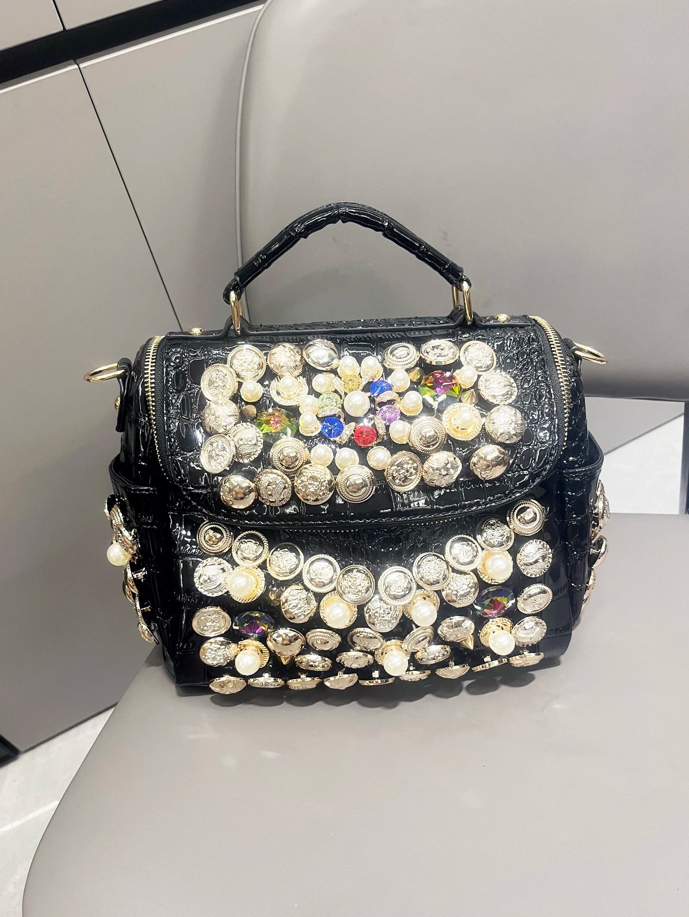 Luxury Black Handmade Bucket Shoulder Bag