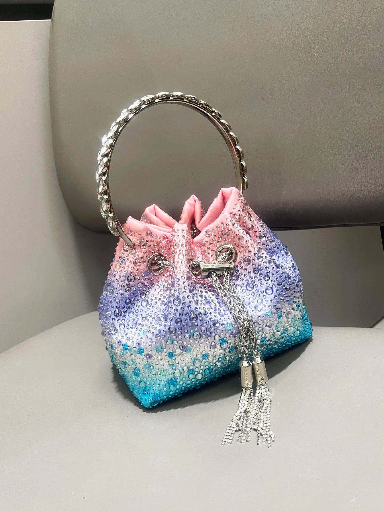 Crystal Handle Evening Clutch Bag