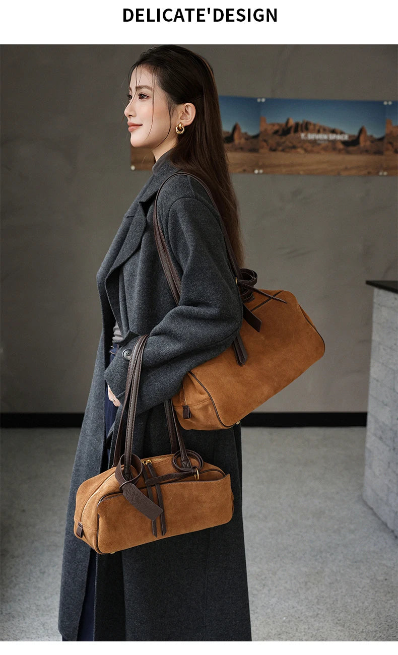 Genuine Leather Suede Tote Bag