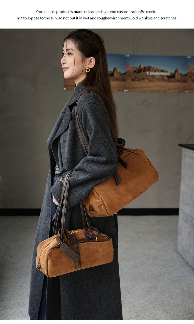 Genuine Leather Suede Tote Bag