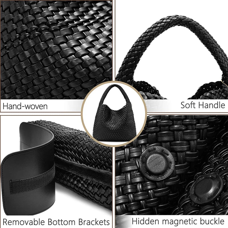 Soft Leather Woven Shopper Tote