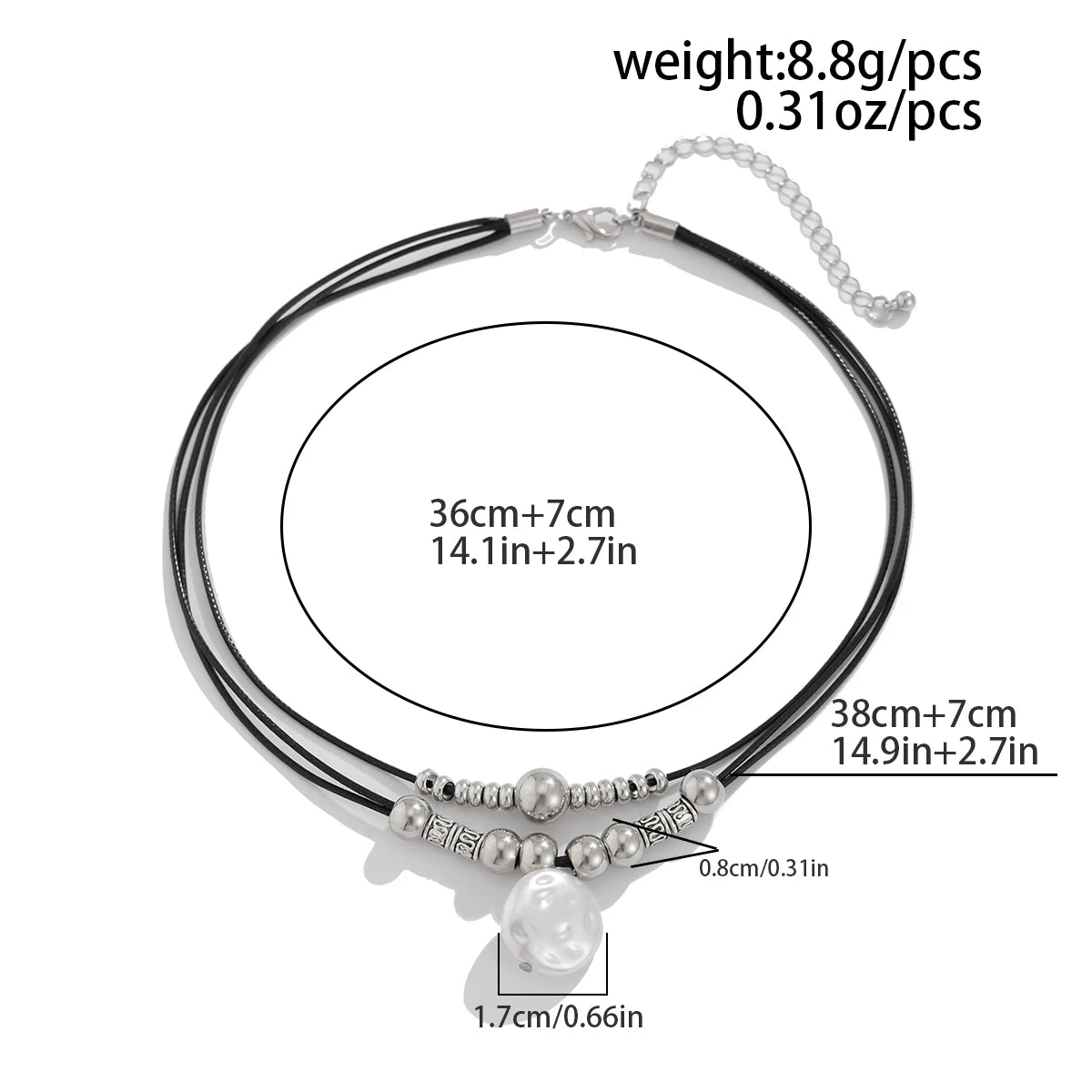 KunJoe Vintage Multilayer Leather Rope Chain Plastic Beads Choker Short Necklace Women Simple Imitation Pearl Pendant Necklace