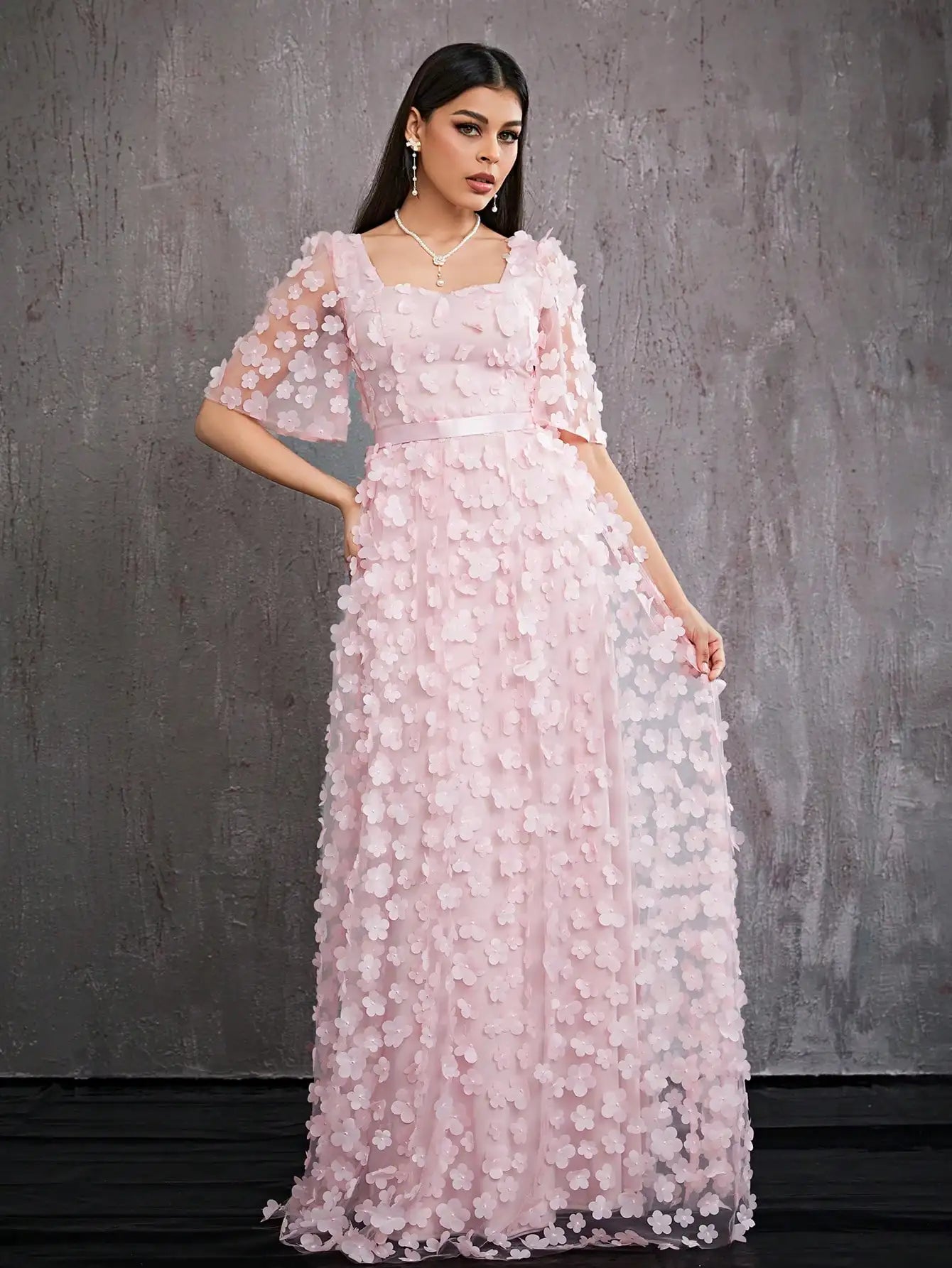 Beaded Heart Neck Formal Ball Gown
