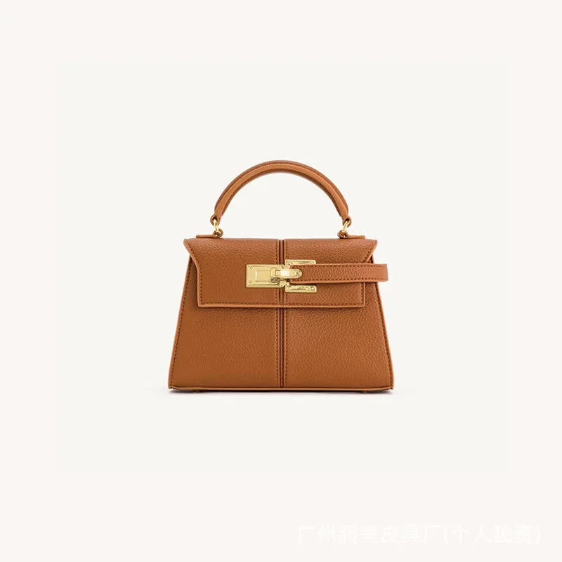 Genuine Leather Trapezoid Crossbody Bag