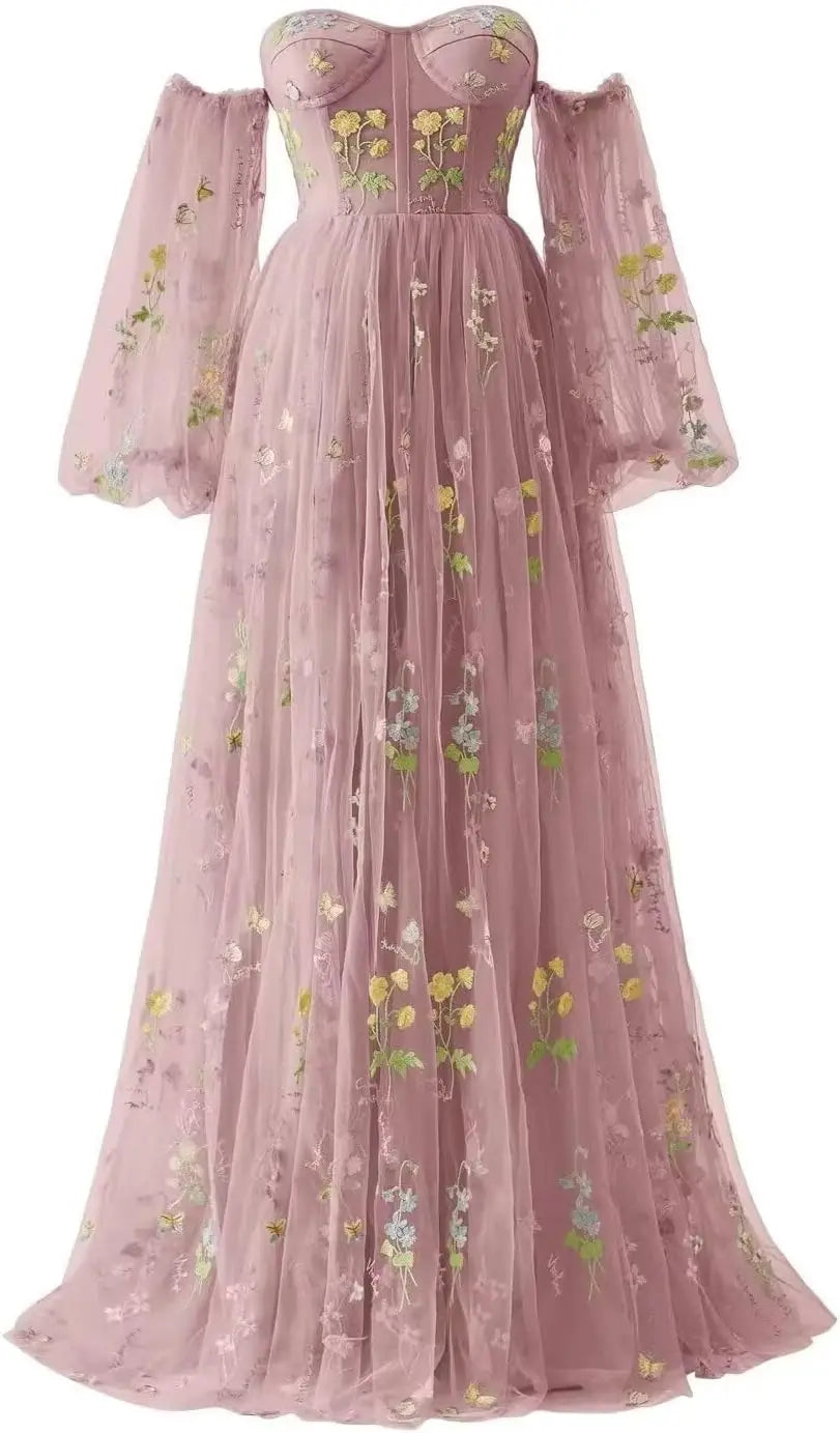 Lace Elegant Dress Women for Wedding Party Tulle Prom Dresses for Women Flower Embroidery A Line Formal Evening Party Gown