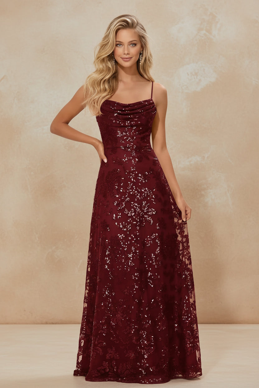 Lace Sequin A-Line Prom Dress