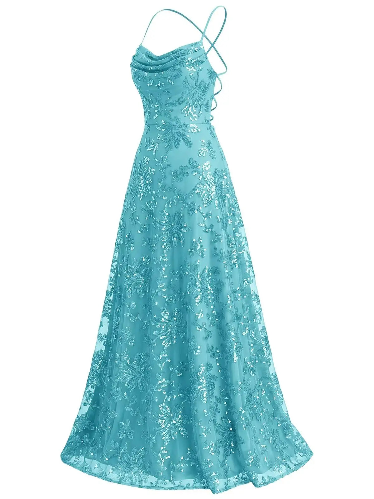 Lace Sequin A-Line Prom Dress