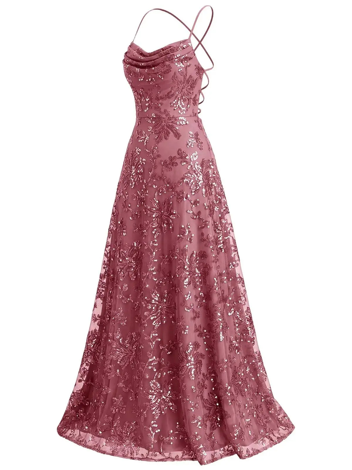 Lace Sequin A-Line Prom Dress