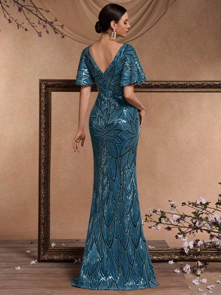 Backless Sequin Maxi Evening Dress