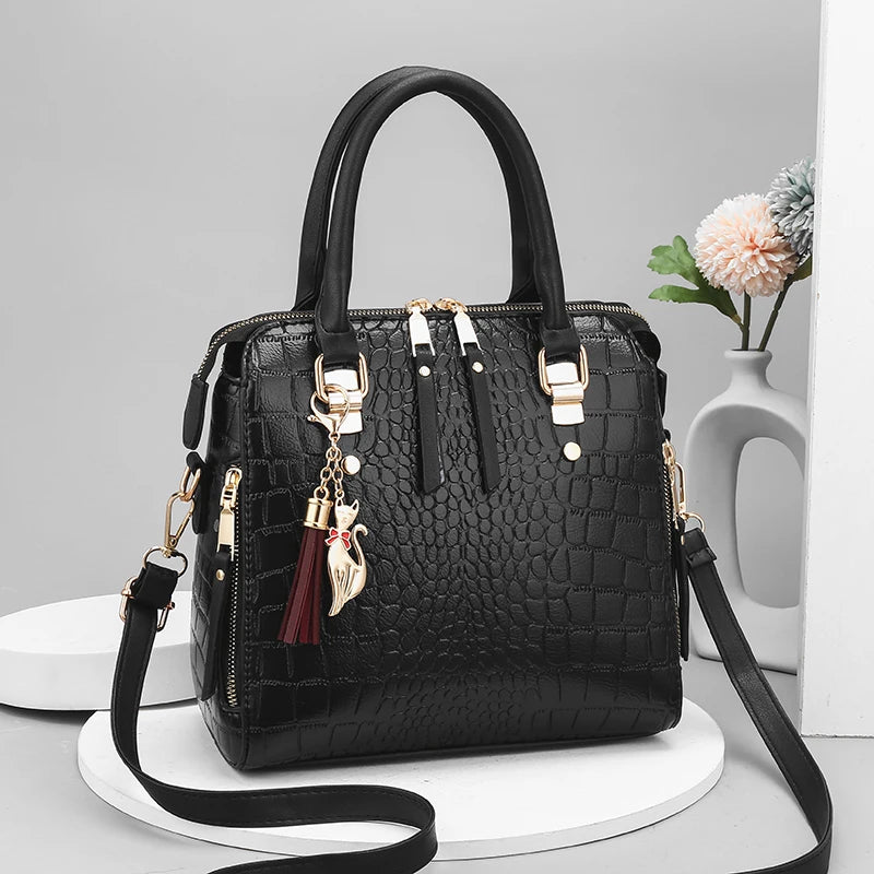 Crocodile Embossed Satchel Tote Bag