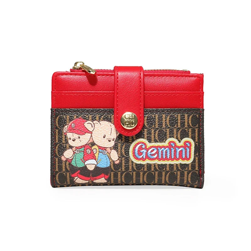 CH Women's Money Clip Niche Design Premium Feeling Card Wallet Twelve Zodiac Signs Animated Patterns Printed Design Wallet High