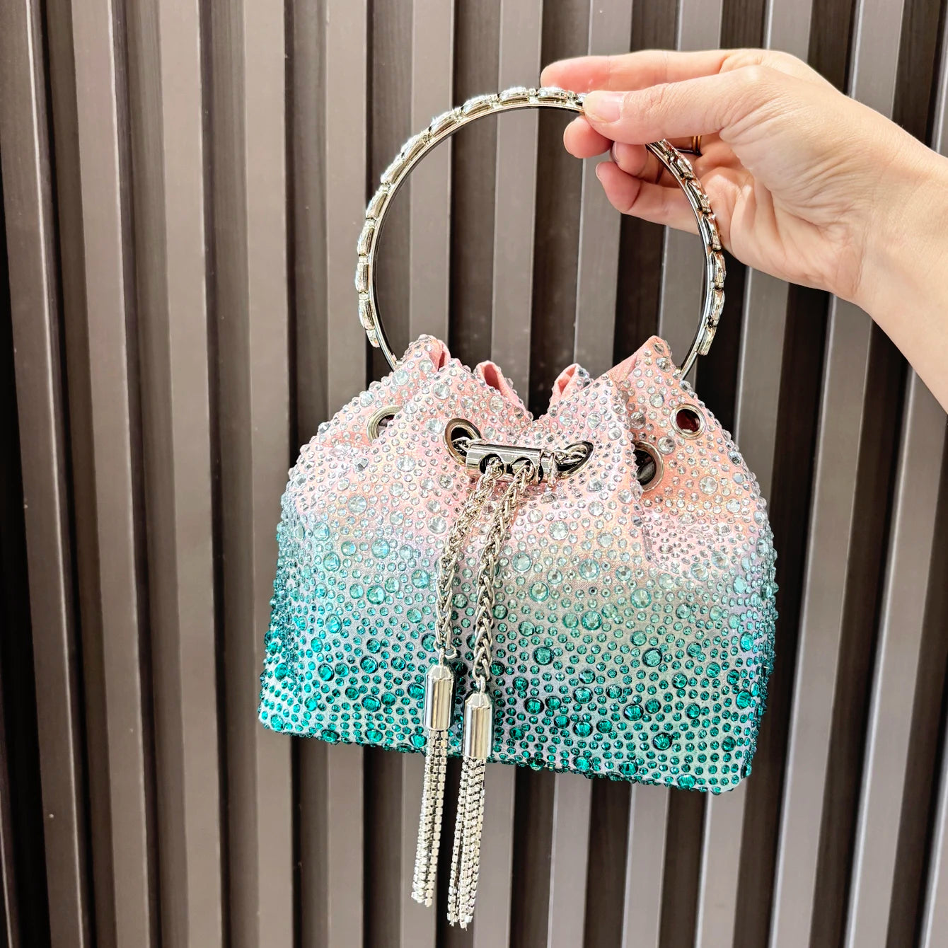 Crystal Handle Evening Clutch Bag