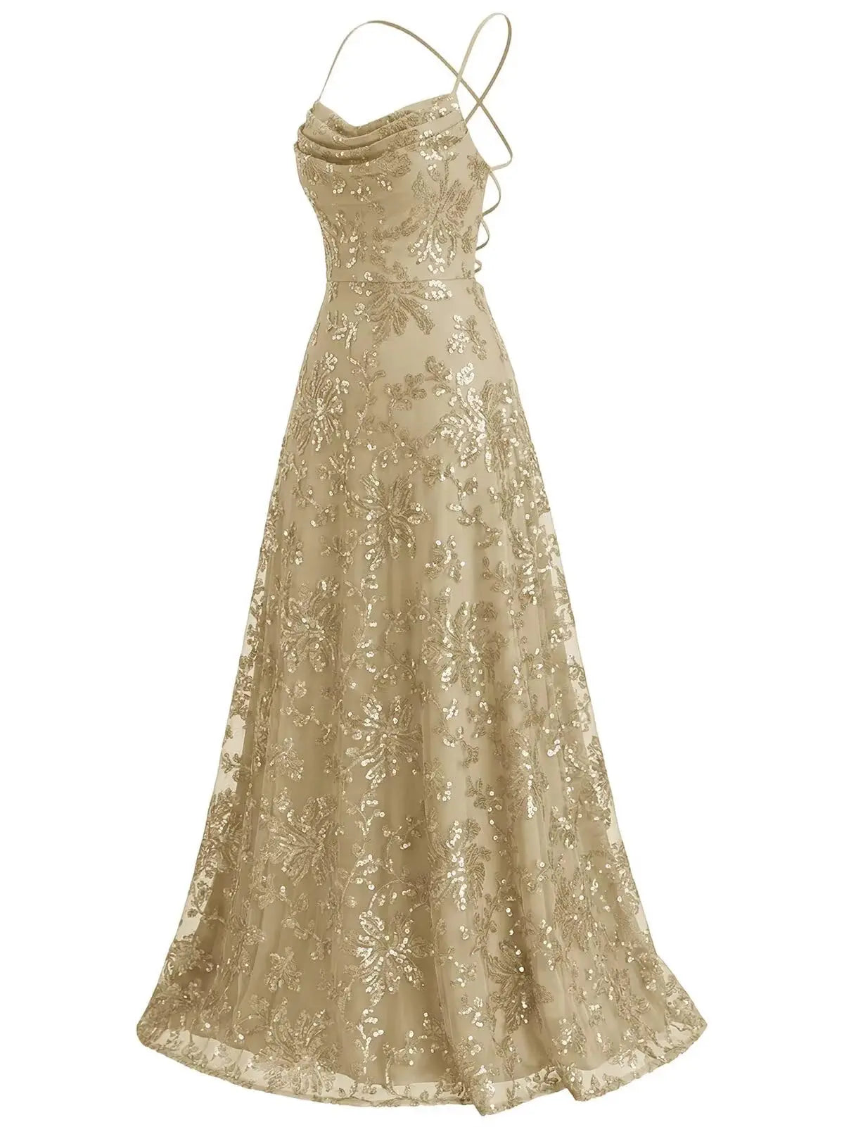Lace Sequin A-Line Prom Dress