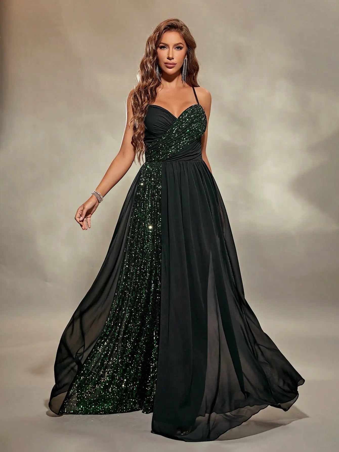 Sweetheart Neck Chiffon Sequin Evening Gown