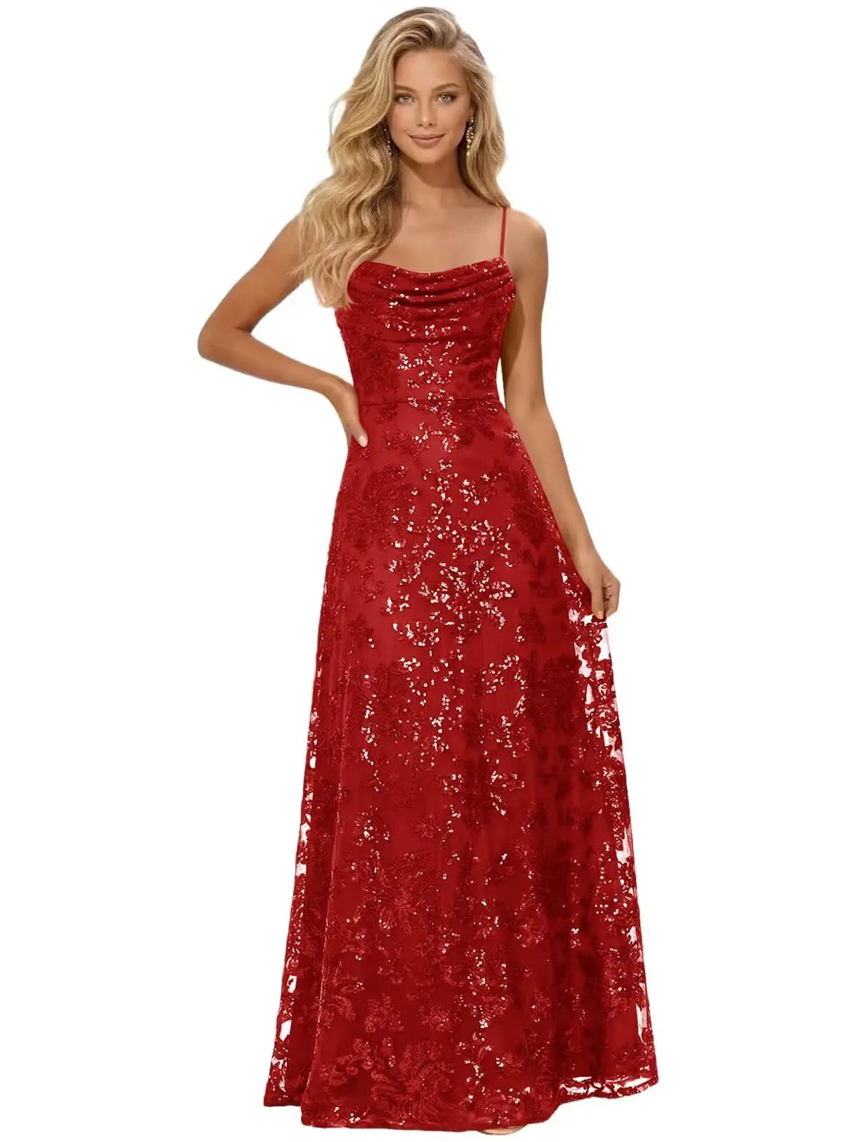 Lace Sequin Backless Spaghetti Strap Long Prom Dresses Women 2026 Sparkly Pleated A Line Formal Evening Ball Gown Party Dresses