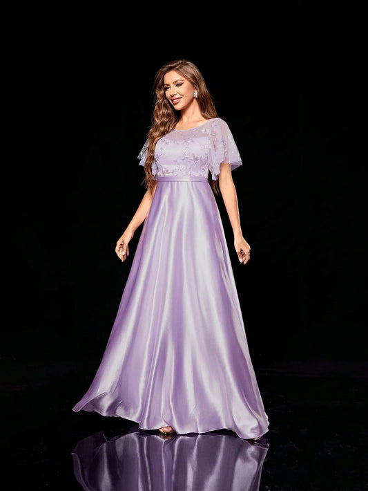 Mgiacy Embroidery mesh patchwork color ding large skirt evening gown