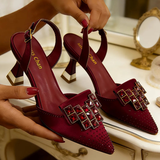 2026 Elegant Italian Rhinestone-Embellished Pointed Toe High Heels - Chic Women's Party Shoes for Every Occasion