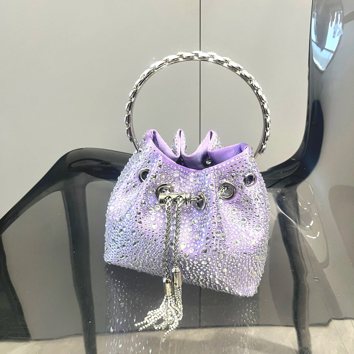 Crystal Handle Evening Clutch Bag