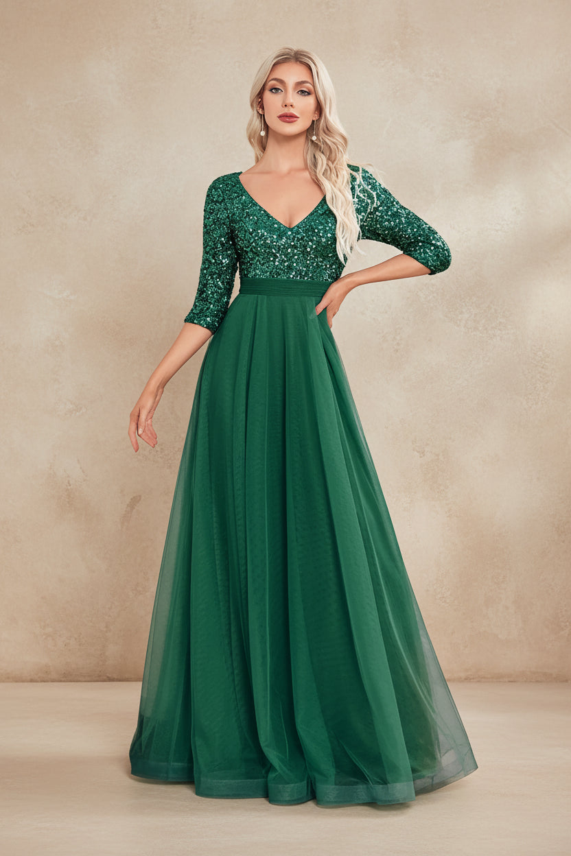 Luxury V-Neck Floor Length Evening Dress