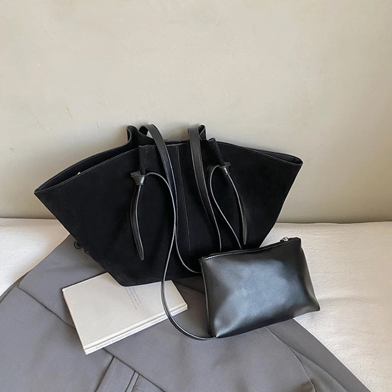 Suede Wing Tote Shoulder Bag