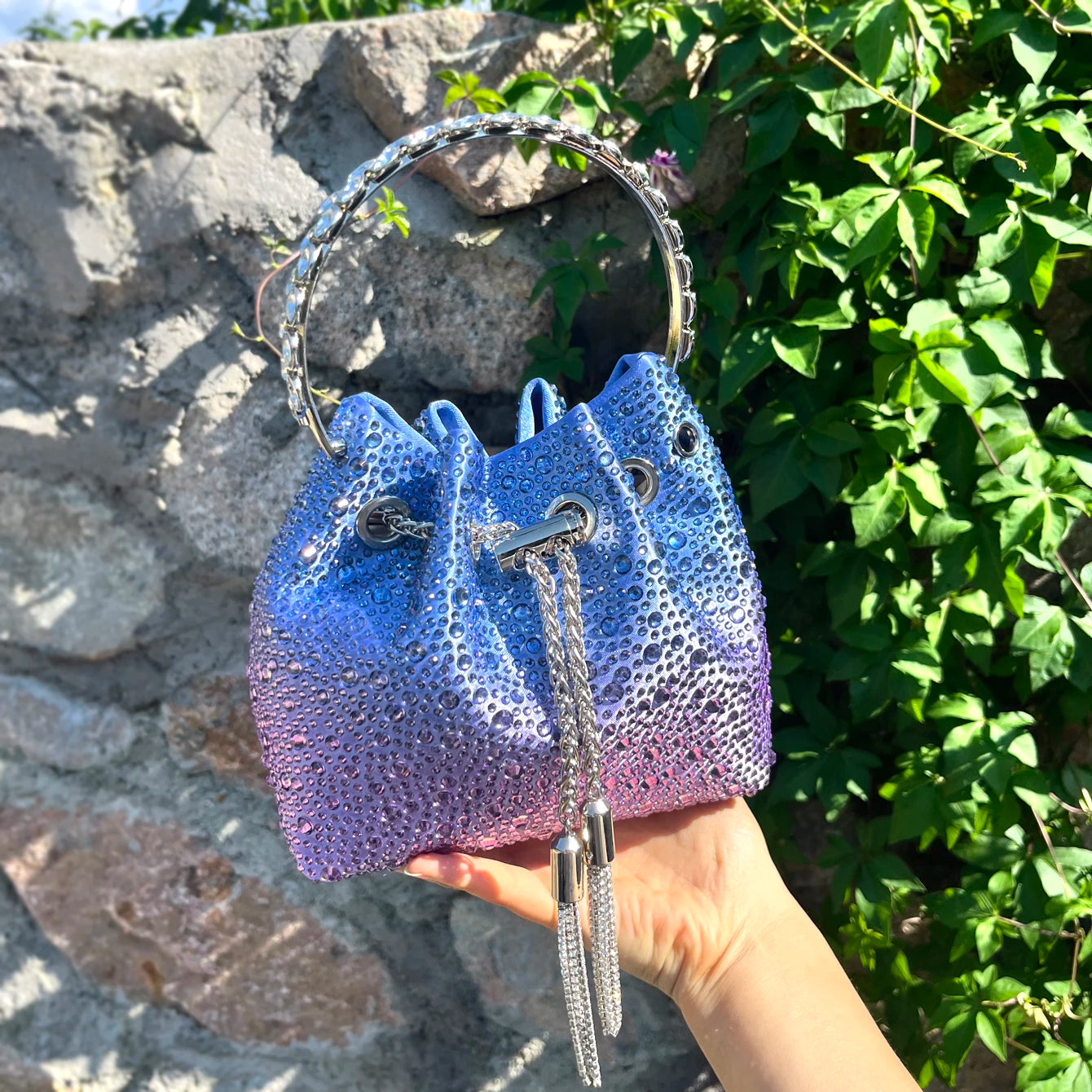 Crystal Handle Evening Clutch Bag