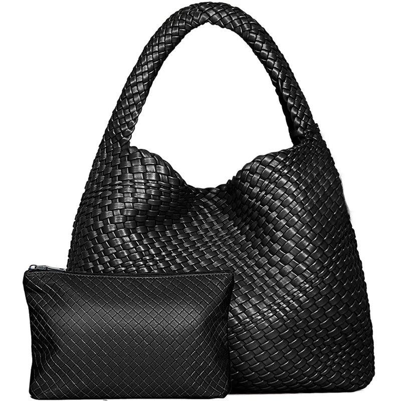 Soft Leather Woven Shopper Tote