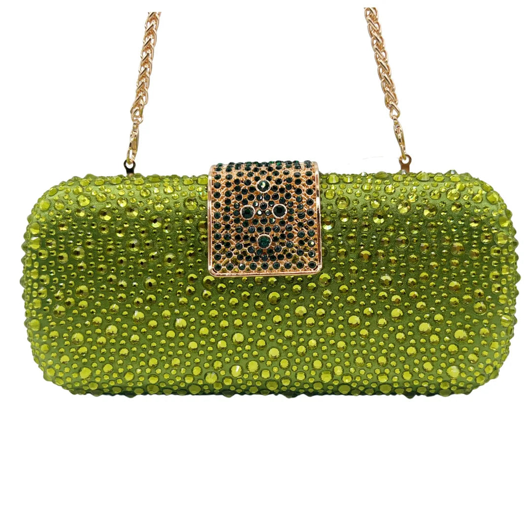 XIYUAN Women Green Crystal Evening Clutch Bag Glittering Purple Rhinestone Handbag Wedding Party Purse Full-diamond Bridal Bags