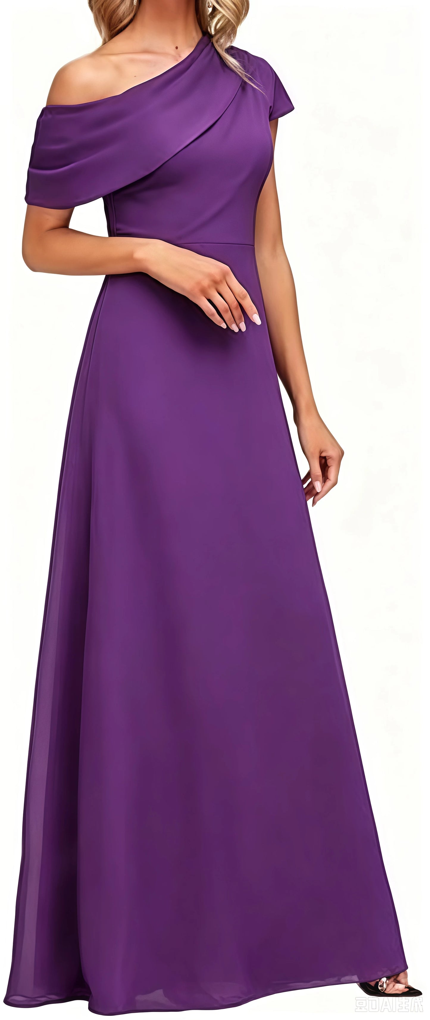 Women's Formal Mother of The Bride Dress Long Floor Length One Shoulder Evening Gown for Wedding Party Cocktail Garden Prom Ball