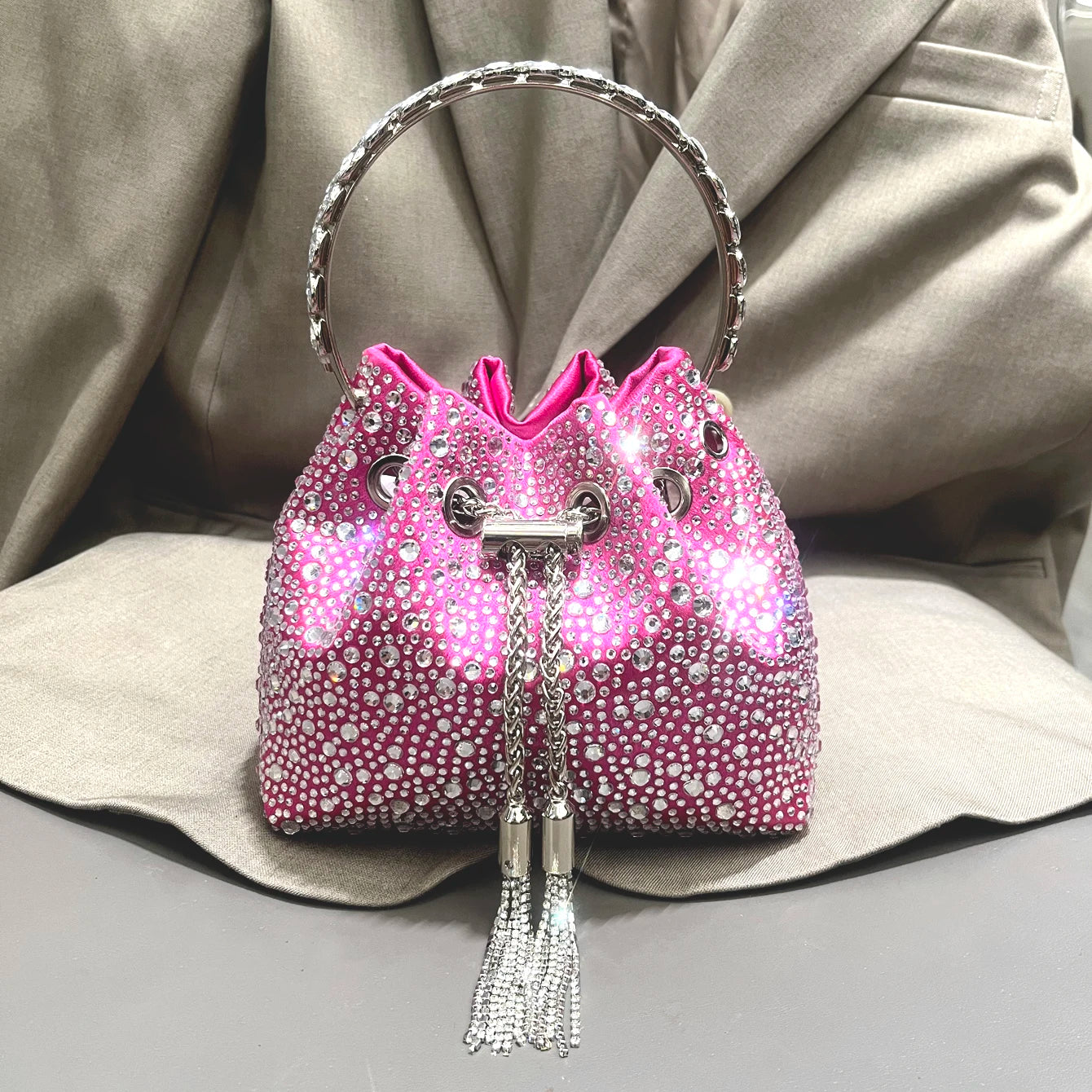 Crystal Handle Evening Clutch Bag