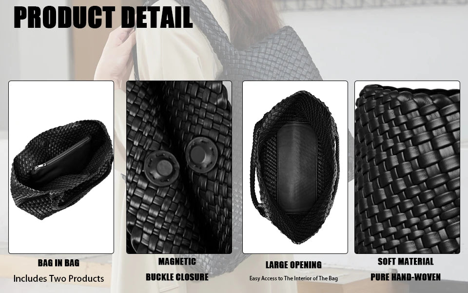 Vegan Leather Woven Tote Bag