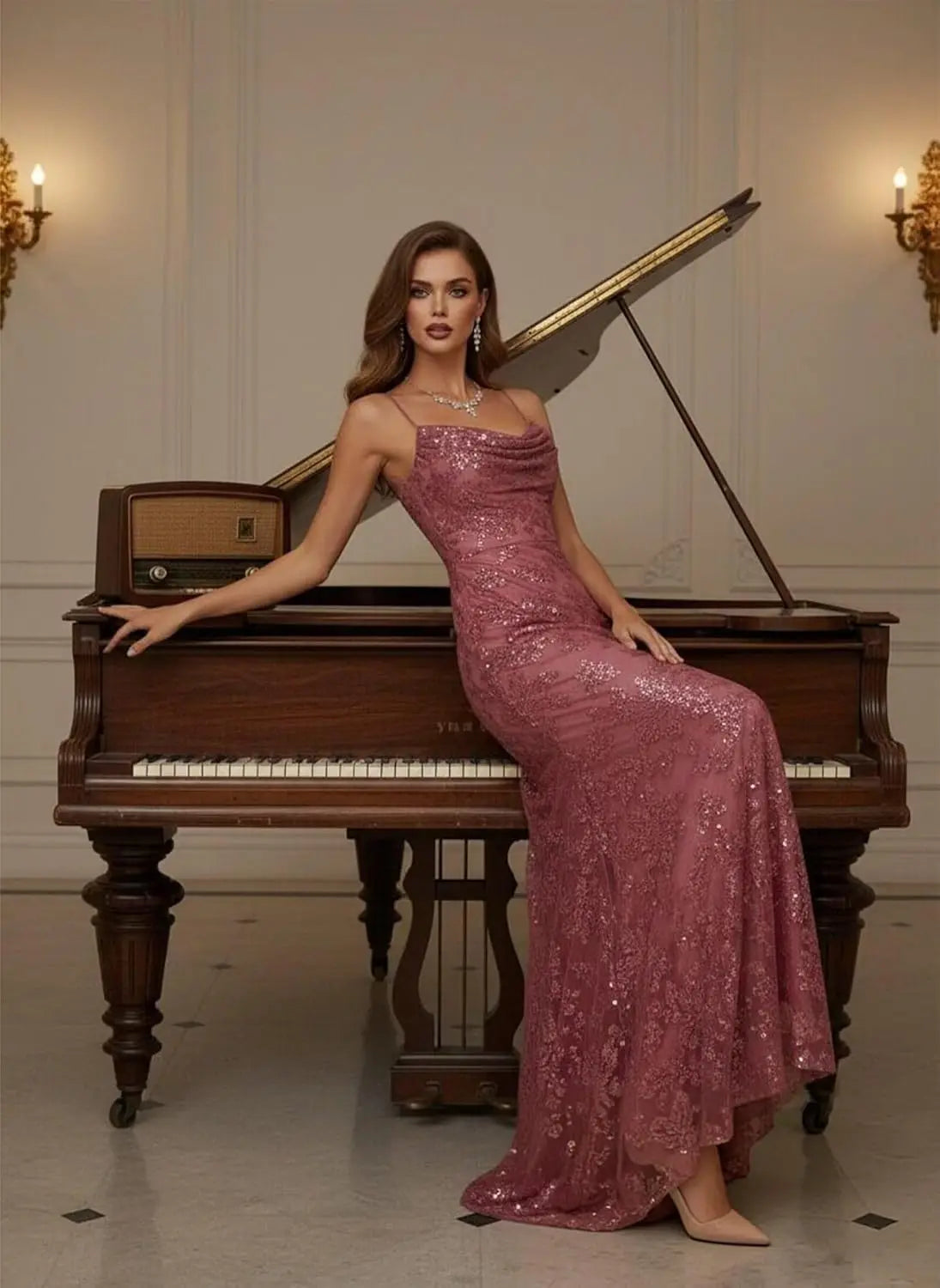 Lace Sequin A-Line Prom Dress